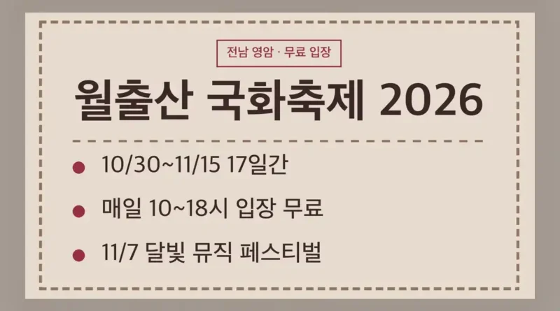 월출산 국화축제 2026, 몇 시에 열고 얼마를 내나