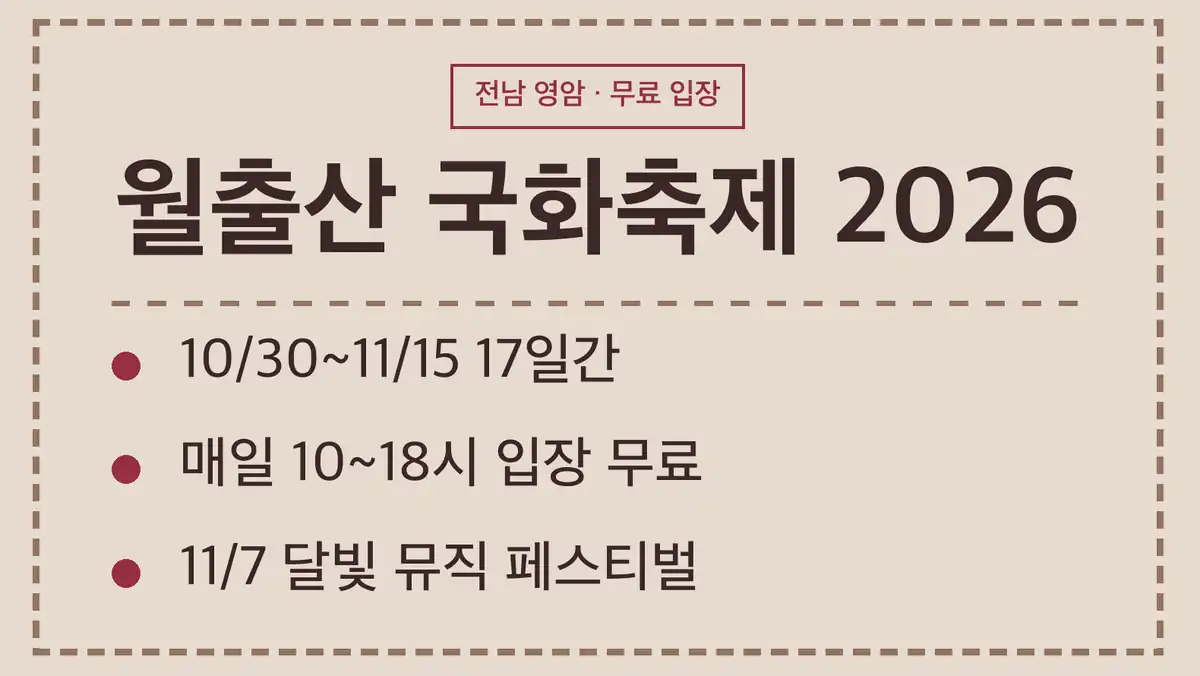 월출산 국화축제 2026, 몇 시에 열고 얼마를 내나